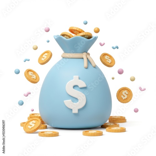 Illustration of money bag with coins for financial investment