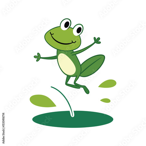 funny frog jumping from lily pad to lily pad illustration 