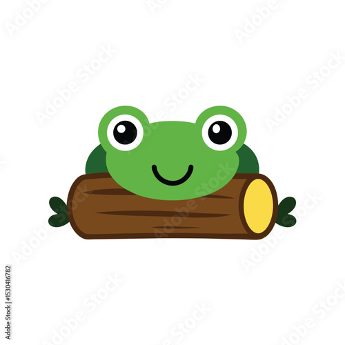 frog peeking from under log cartoon
