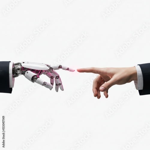 Human and robot hands reaching future technology connection concept