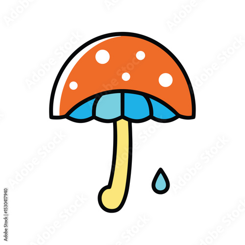 mushroom umbrella with rain droplets cartoon