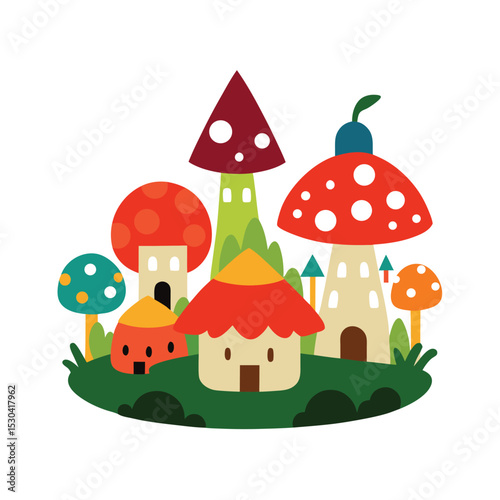 mushroom village with animal resident's cartoon vector 