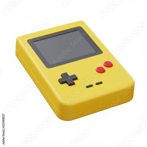 Vintage handheld console yellow gaming device isolated on white view