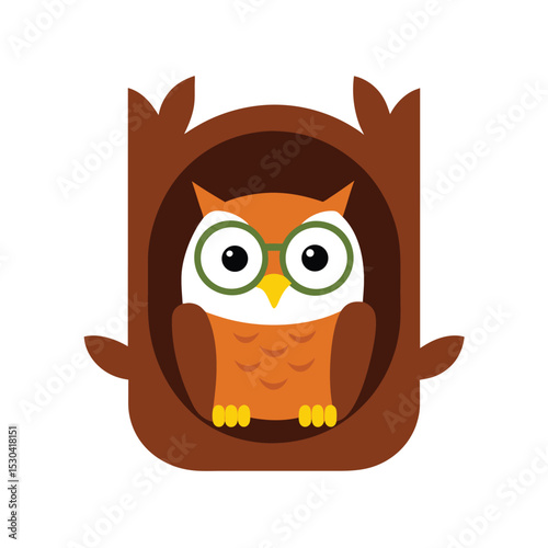 owl wearing glasses in tree hollow vector art
