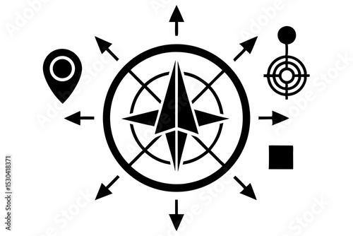 Strategic Growth Compass Icon with Business Plan, Innovation, and Global Success