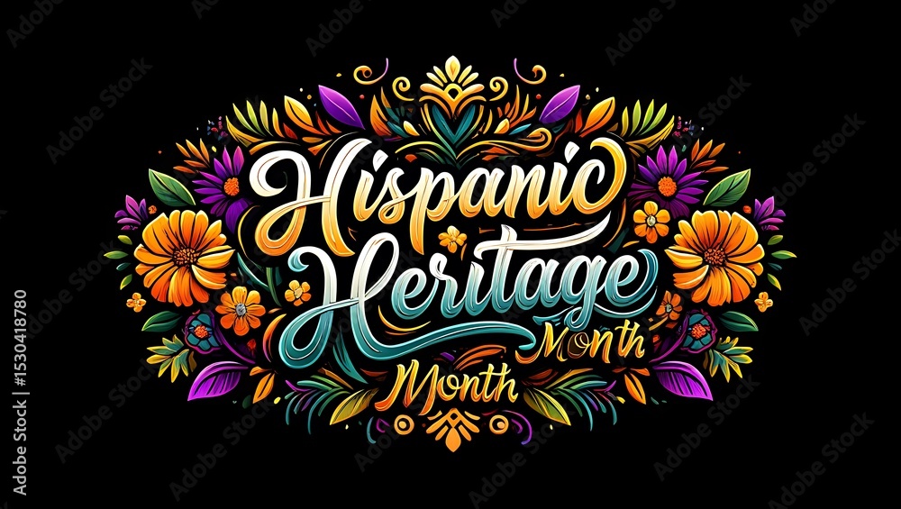 Fototapeta premium Celebrating Hispanic Heritage Month A Vibrant Floral Typography Design