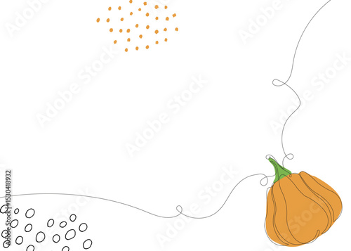 Pumpkin continuous line background with colorful elements. One single line organic healthy food concept. Minimalism modern style graphics design