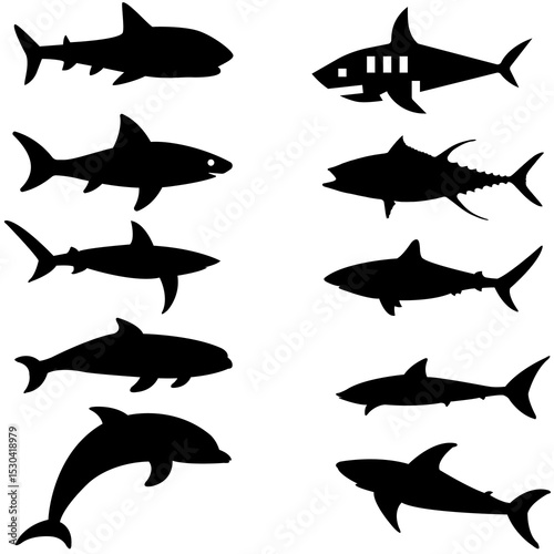 set of fish silhouettes