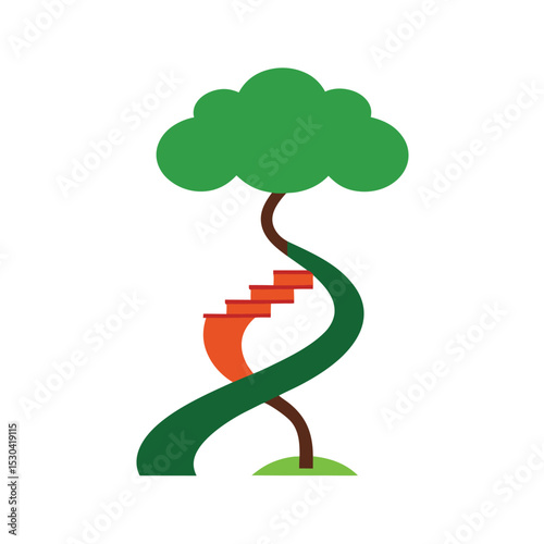 spiral staircase growing around tree vector art