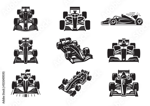 Formula Car Silhouette Vector Set