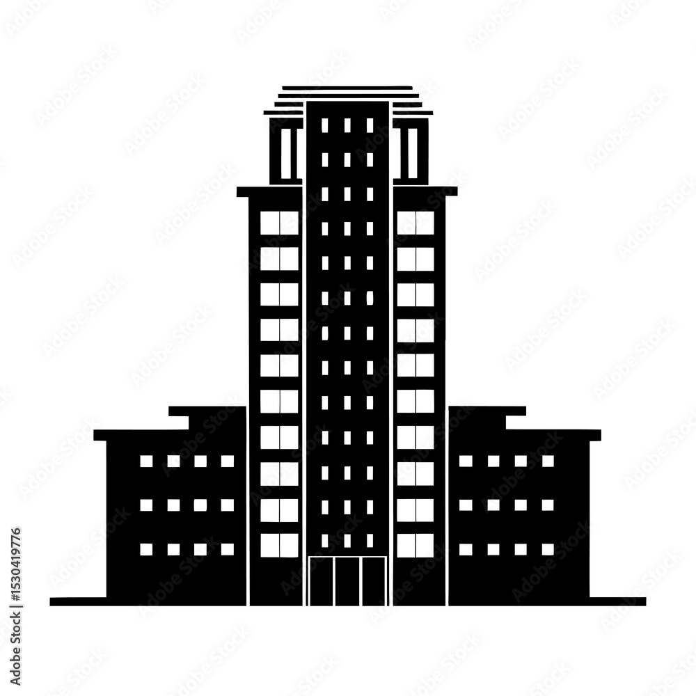Abstract vector city skyline illustration with urban buildings and architectural design building silhouette icon on white background Abstract vector city skyline illustration with urban buildings and architectural design building silhouette icon on white background