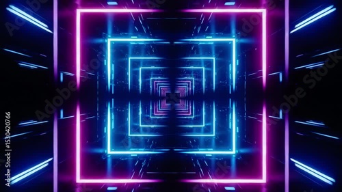 Vivid neon tunnel creates mesmerizing visual experience in a futuristic setting