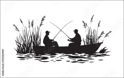 Fisherman Fishing Silhouette illustration isolated on a white background