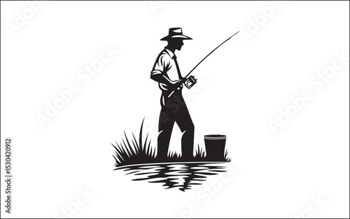 Fisherman Fishing Silhouette illustration isolated on a white background