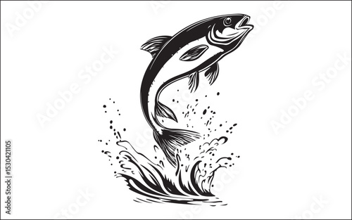 Fish silhouette vector art icon isolated on white, vector illustration