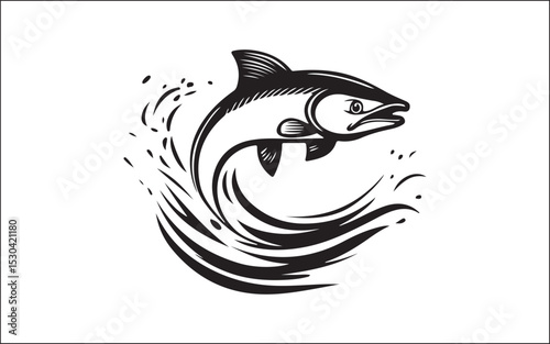 Fish silhouette vector art icon isolated on white, vector illustration