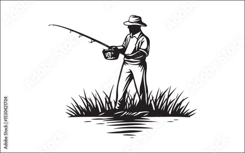 Fisherman Fishing Silhouette illustration isolated on a white background
