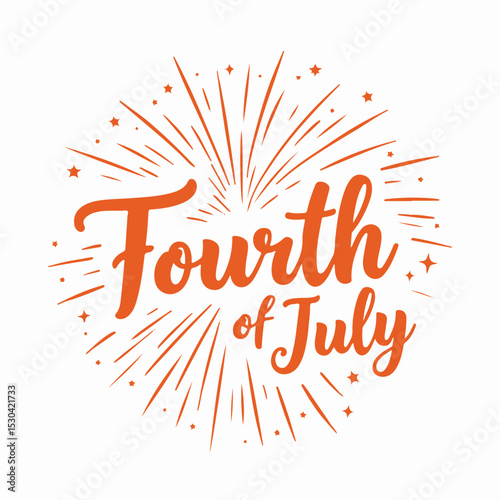 Happy Fourth of July Vector Illustration, Minimal Flat Design with Patriotic Typography, American Independence Day Celebration with Stars and Flag Elements, Isolated on White Background