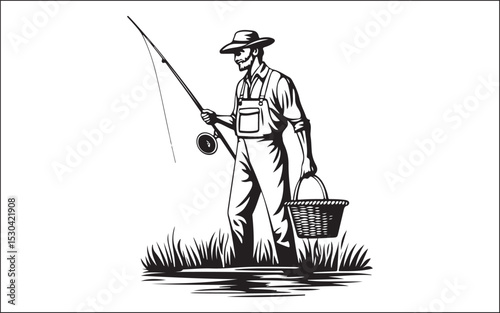 Fisherman Fishing Silhouette illustration isolated on a white background