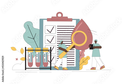 Blood concept. The doctors' people are studying and examining the blood. Identification of diseases. Blood analysis. Donation.eps