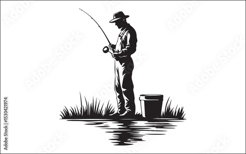 Fisherman Fishing Silhouette illustration isolated on a white background
