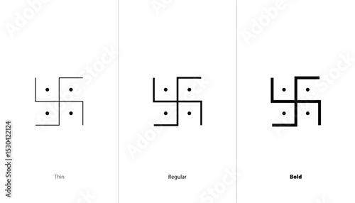 Set of swastik icons. thin, regular and bold line icons. swastika symbol. symbol of Hindus of divinity and spirituality. hindu religion vector icons