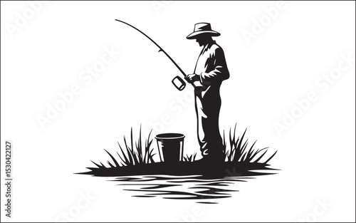 Fisherman Fishing Silhouette illustration isolated on a white background