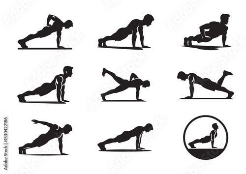A man doing a push up Silhouette Vector Set