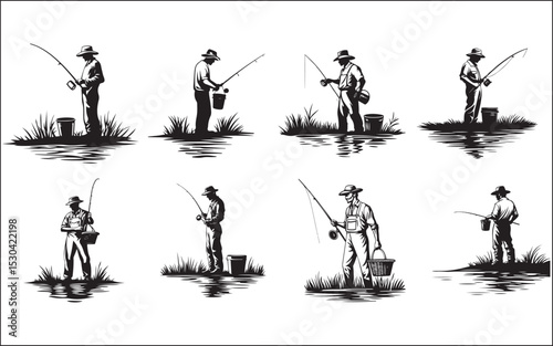 Fisherman Fishing Silhouette illustration isolated on a white background