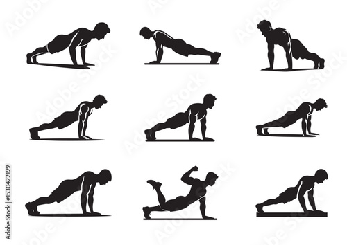 A man doing a push up Silhouette Vector Set