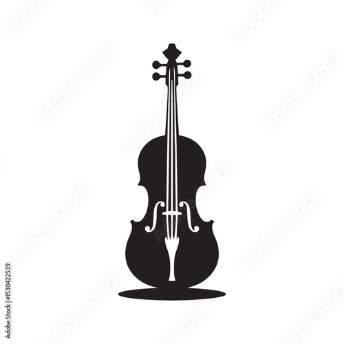 Black and White Cello Silhouette - Cello Flat Vector - Orchestral Instrument Design.