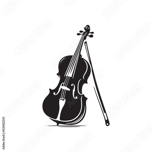 Simple Cello Vector - Cello Silhouette Drawing - Music Instrument Illustration.