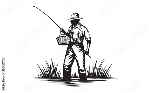 Fisherman Fishing Silhouette illustration isolated on a white background