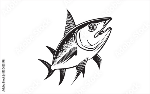 Fish silhouette vector art icon isolated on white, vector illustration
