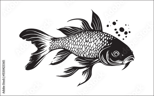 Fish silhouette vector art icon isolated on white, vector illustration