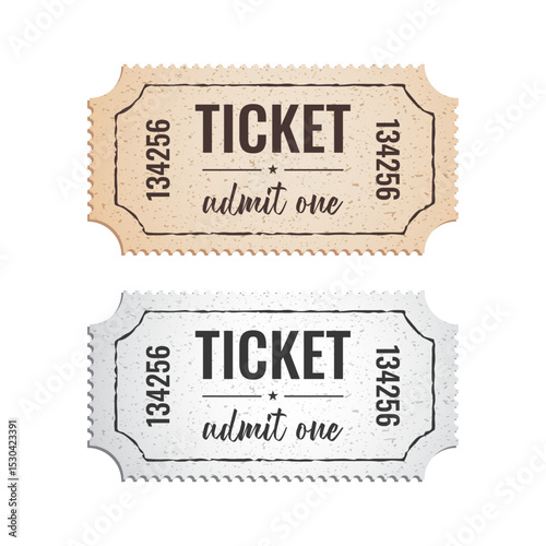 Vintage Event Ticket Vector. Retro Admit One Design, Old Cinema or Concert Style, Printable Stub Template for Invitations & Collectibles