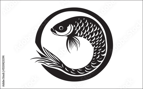 Fish silhouette vector art icon isolated on white, vector illustration
