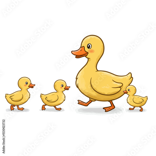 Duck with her cute ducklings cartoon illustration