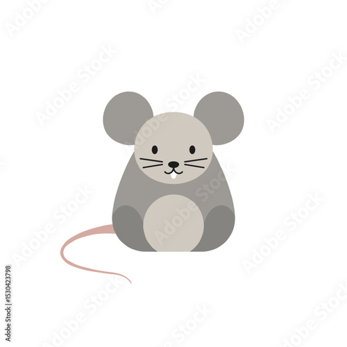 Cartoon image of a grey mouse with whiskers and large ears against a white background