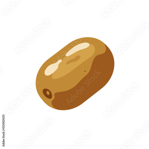 Stylized, single date fruit with brown pit, depicted against plain white backdrop, partially filling frame