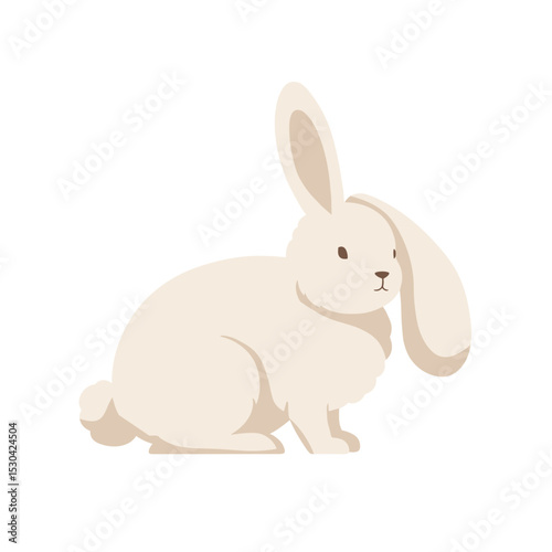 Beige bunny with droopy ear, facing forward, set against a plain white background