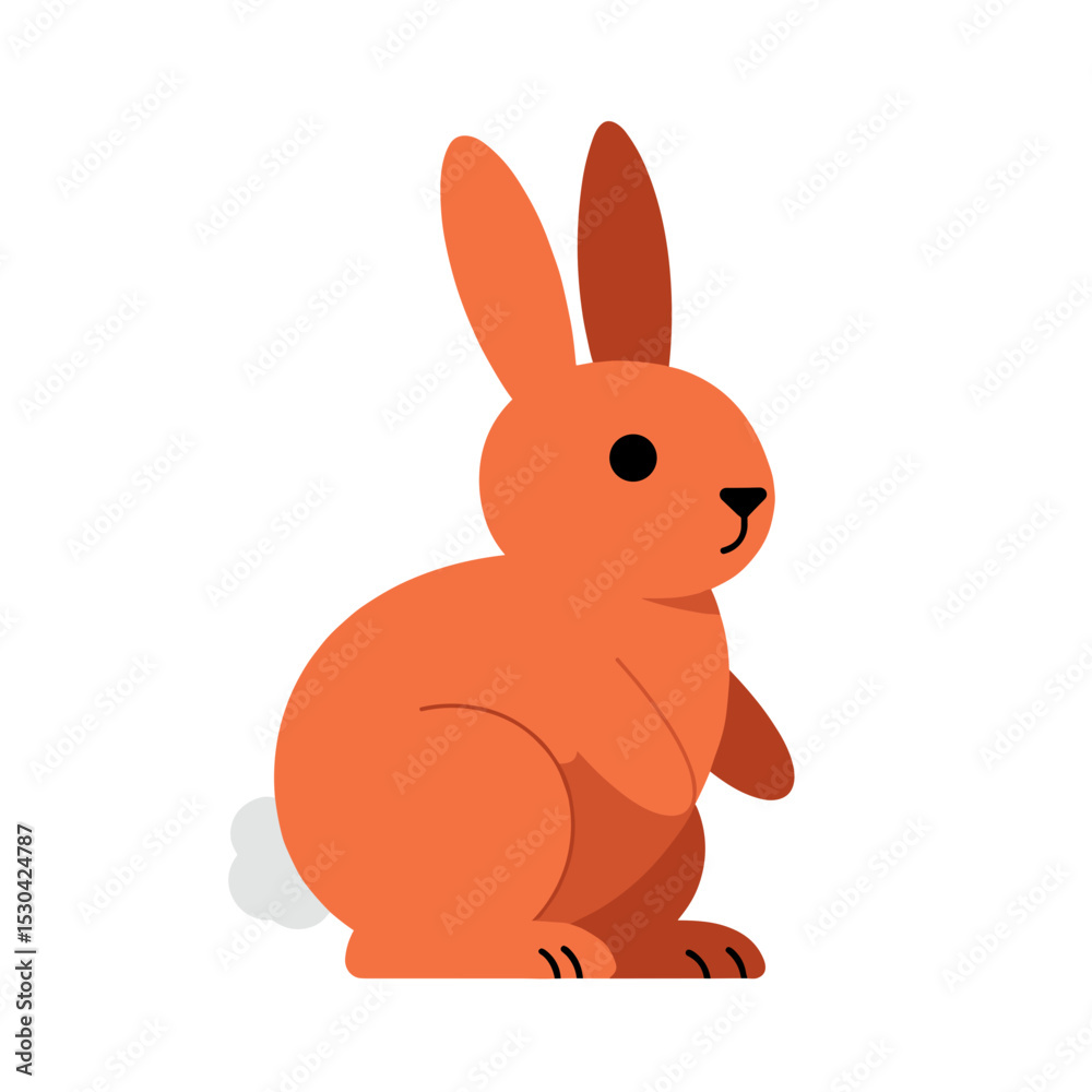 Obraz premium Graphic orange rabbit head & torso with long ears, in simple geometric shapes on a white background