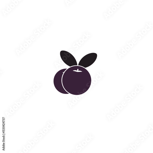 Minimalist vector art featuring two plums with leaves on a white background