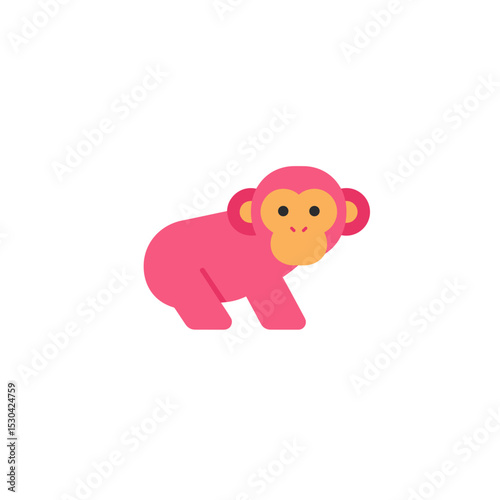 Cartoon-style pink monkey with peach face on white background, quadruped