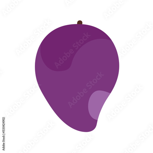 Simplistic cartoon illustration of a purple fruit with a stem on a white background