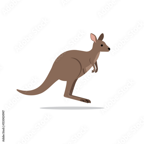 Brown kangaroo stands tall against a blank backdrop in a stylized, simplified, cartoon style