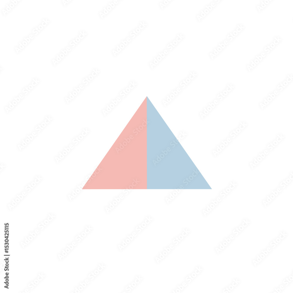 Abstract triangular form split vertically into light pink and light blue against a white backdrop Abstract triangular form split vertically into light pink and light blue against a white backdrop