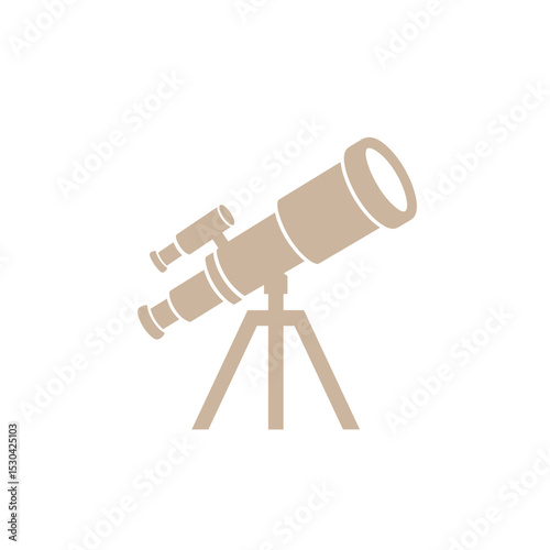 Simple light brown vector illustration of a telescope on a tripod against a bright white background
