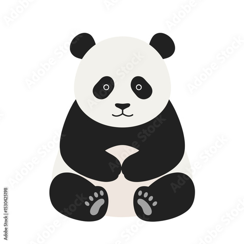 Front view of a stylized panda with black and white fur, set against a clean white background