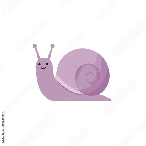 Lilac snail illustration with a swirl shell and antennae on white background
